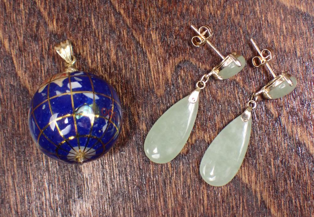 Appraisal: SEMI PRECIOUS GEMSTONE PENDANT AND JADE EARRINGS including a k