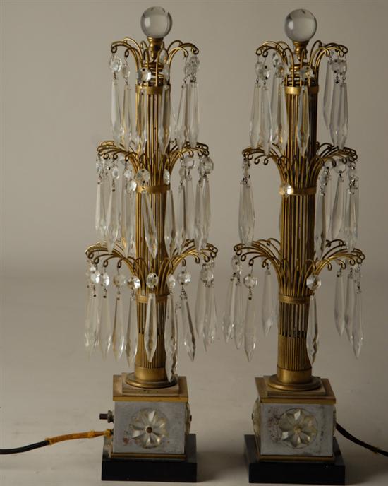 Appraisal: A Pair of E th C Continental Girondoles clear prisms