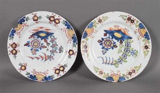 Appraisal: Two Liverpool polychrome Delftware plates circa both with floral decorated