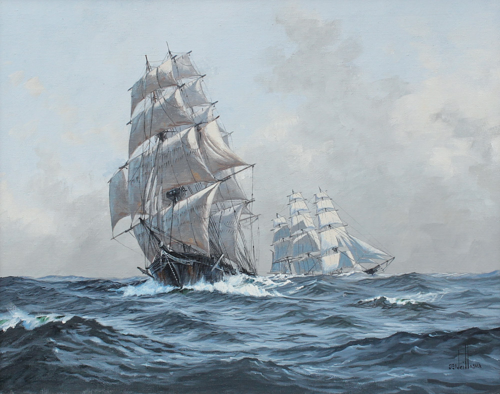 Appraisal: O'NEILL Ben American th C Clipper Ships Oil Canvas ''