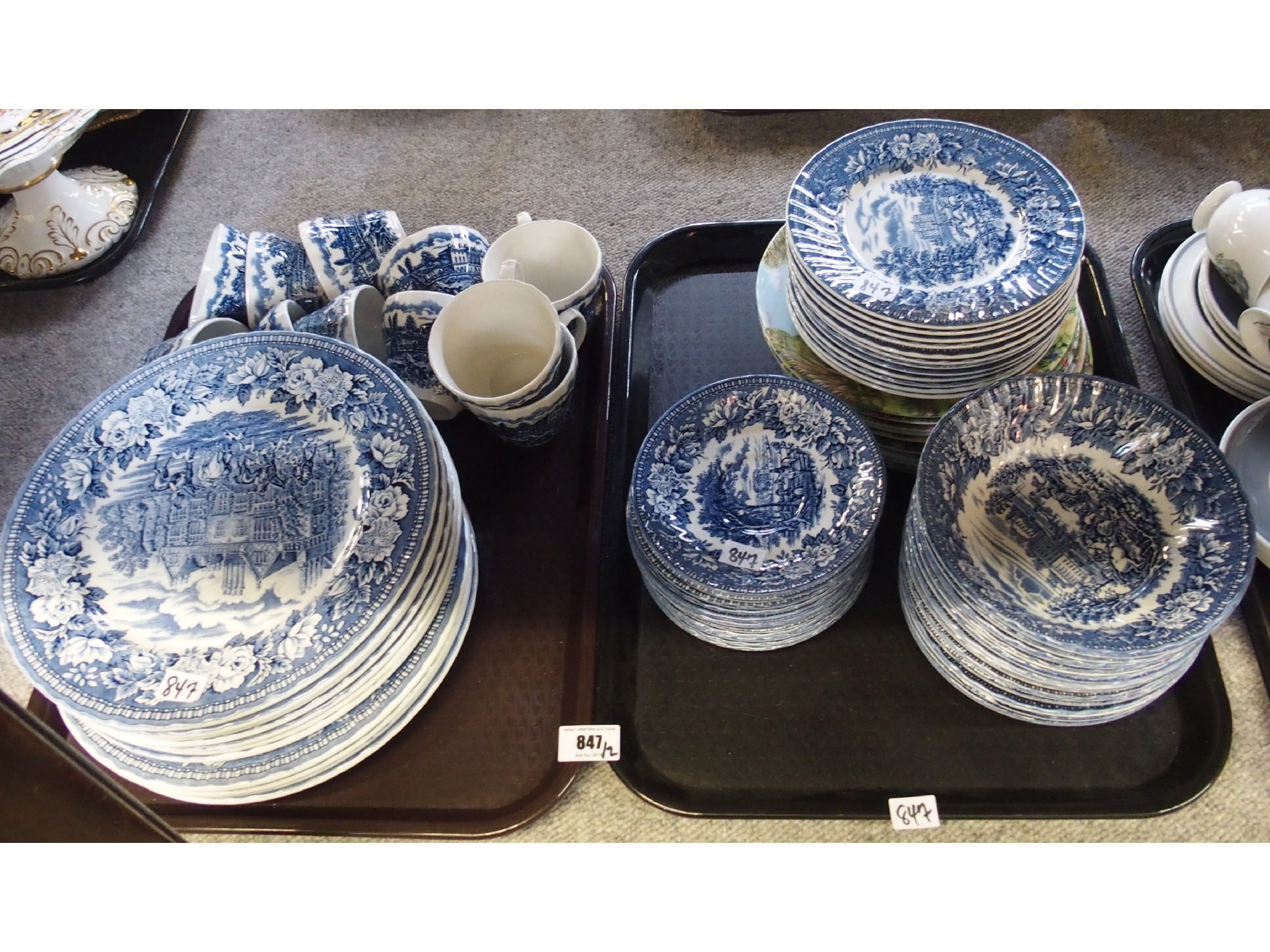 Appraisal: Two trays comprising blue and white dinnerwares and collector's plates