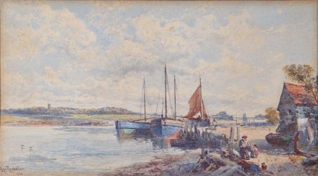 Appraisal: CHARLES ROWBOTHAM - - Sailing Vessels moored at a jetty