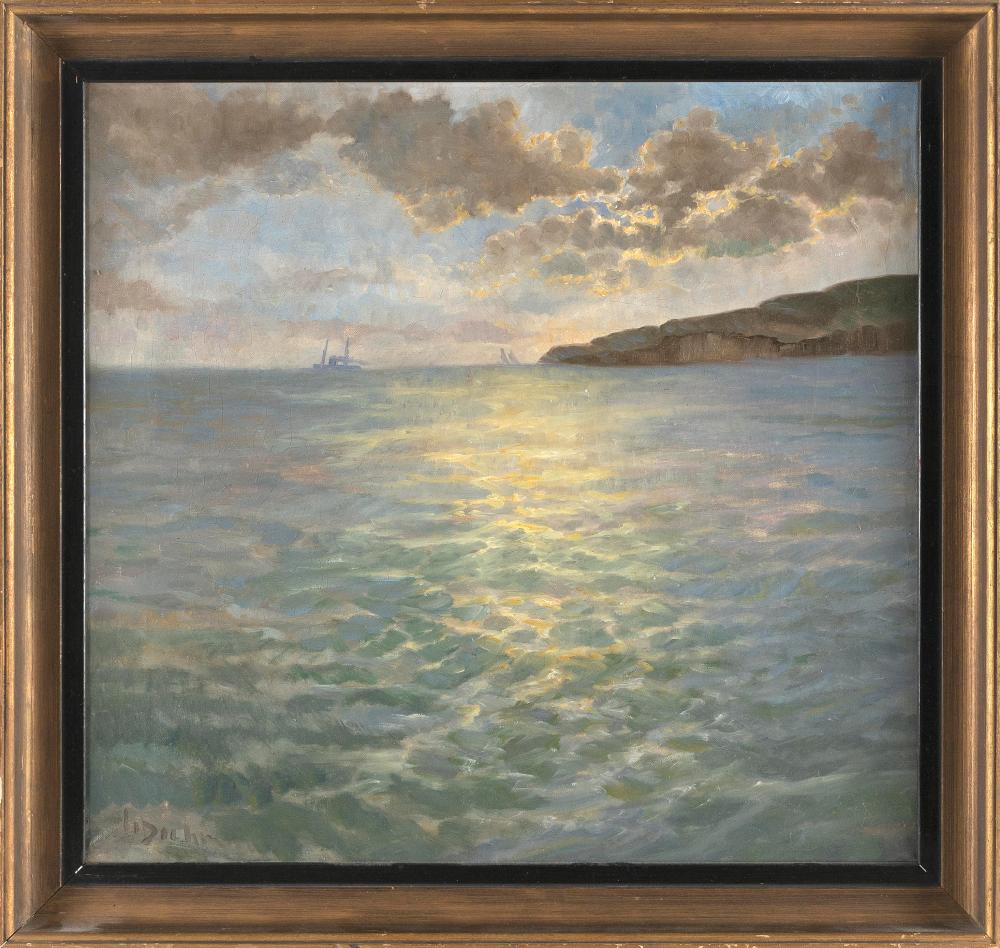 Appraisal: CONTINENTAL SCHOOL MID- TH CENTURY MOONLIGHT OVER THE COAST OIL