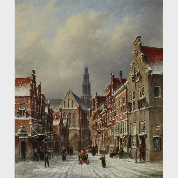 Appraisal: Pieter Gerardus Vertin - DUTCH TOWN IN SNOW WITH SLEIGH