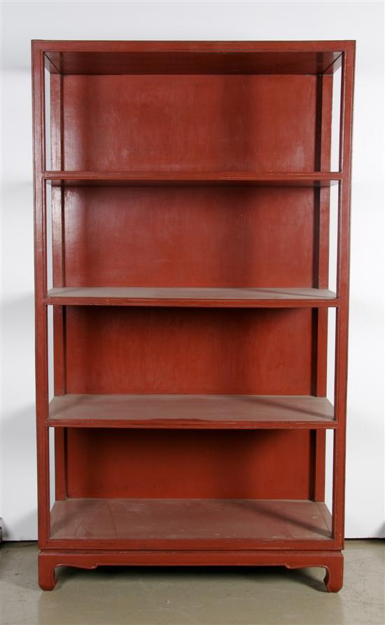 Appraisal: A Red Lacquered Etagere Height x width x depth inches