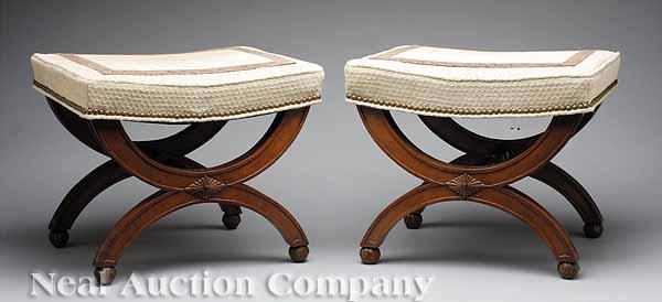 Appraisal: A Pair of Antique Directoire-Style Carved Fruitwood Curule Footstools th