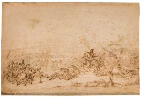 Appraisal: ITALIAN SCHOOL th-century Battle Scene Pen and brown ink and