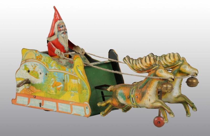 Appraisal: Tin Strauss Santee Claus Sleigh Wind-Up Toy Description American Working