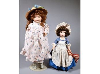 Appraisal: One doll with cloth torso straw hat lovely white dress