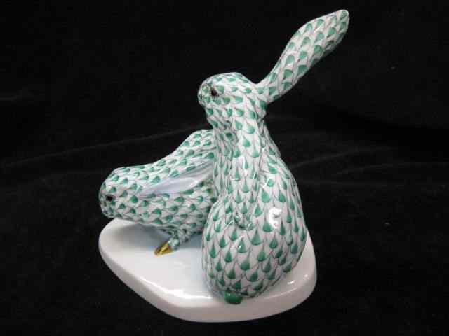 Appraisal: Herend Porcelain ''Fishnet'' Figurineof two rabbits green '' excellent