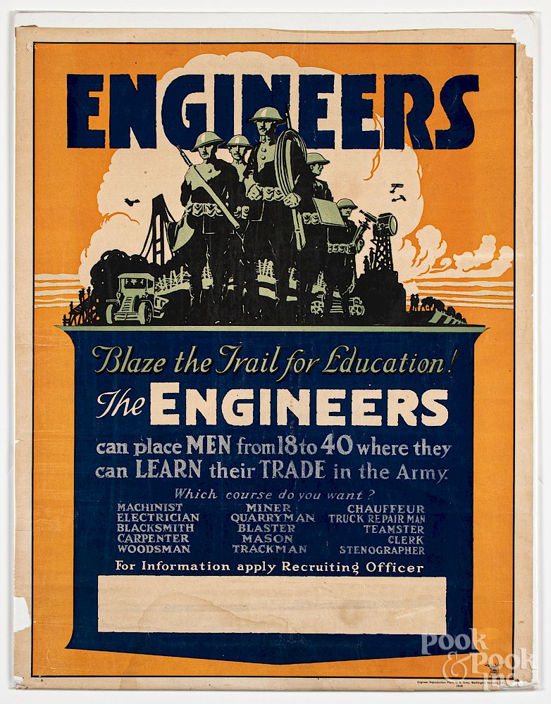 Appraisal: WWI Engineers US Army recruitment poster Exclusive on Bidsquare WWI