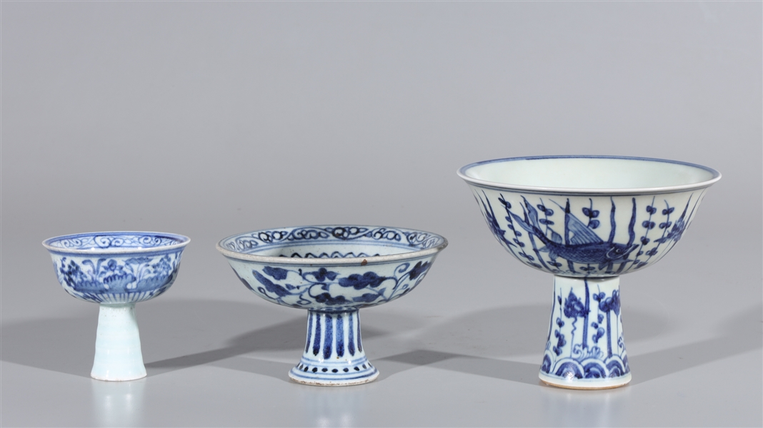 Appraisal: Group of three Chinese blue and white ceramics including wine