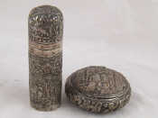 Appraisal: A silver tobacco box embossed with scenes of feasting cm