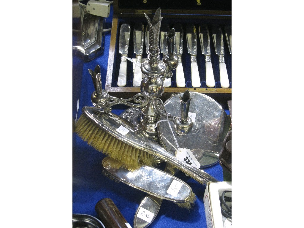 Appraisal: Lot comprising EP epergne no flutes and a silver dressing