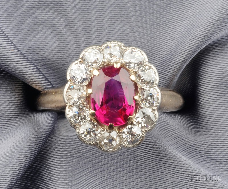 Appraisal: Edwardian Ruby and Diamond Ring prong-set with an oval-cut ruby