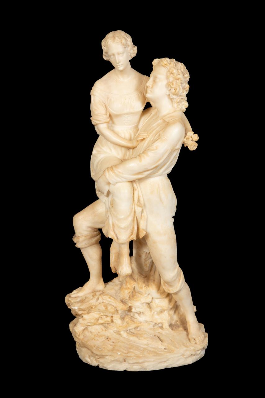 Appraisal: ITALIAN YOUNG COUPLE CARVED ALABASTER SCULPTURE Italian School Young Couple