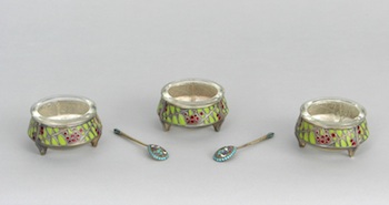 Appraisal: A Lot of Three Russian Enameled Salts and Two Enameled