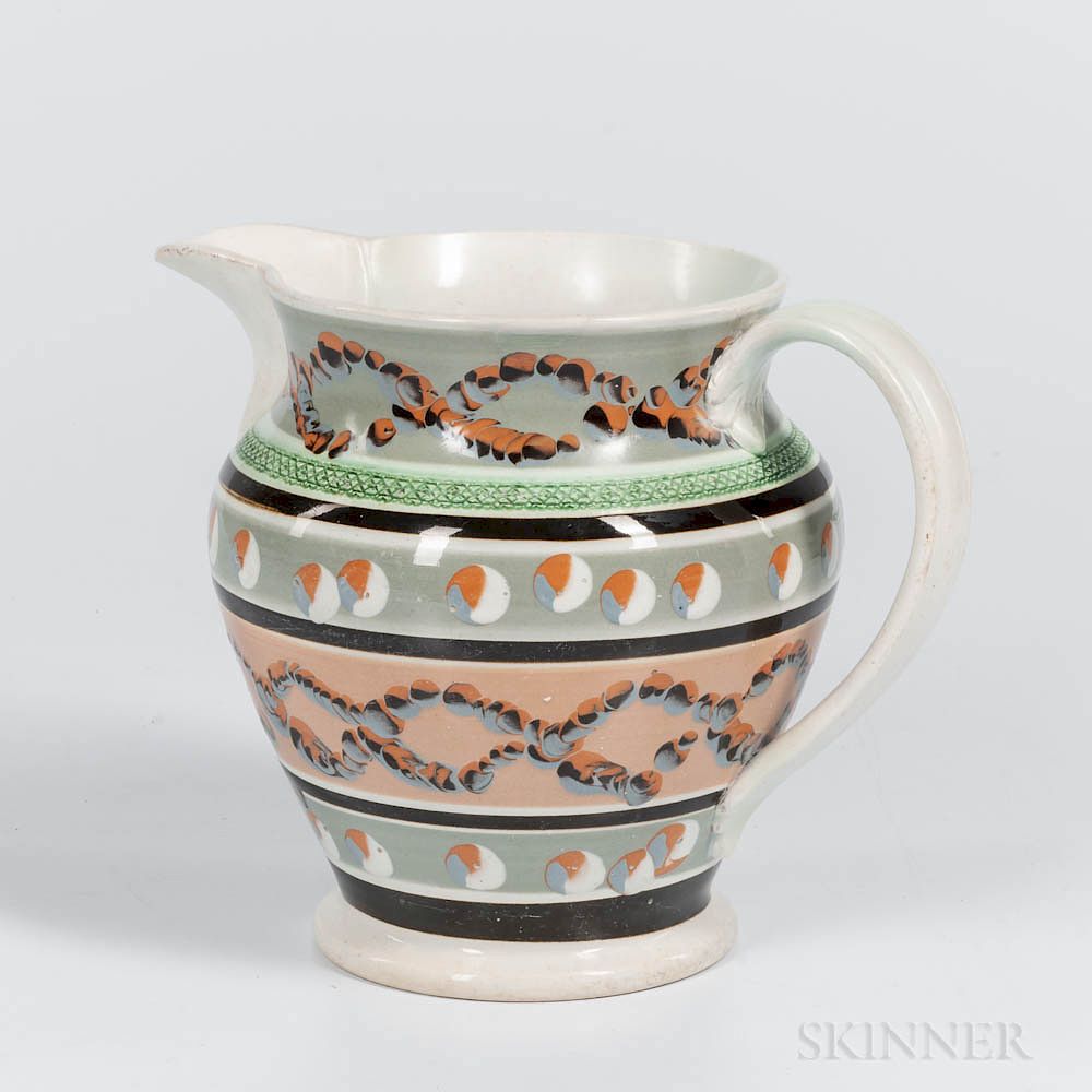 Appraisal: Cable- and Cat's-eye Slip-decorated Jug Cable- and Cat's-eye Slip-decorated Jug