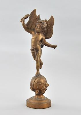 Appraisal: A Bronze Figure of a Putto The winged figure carries