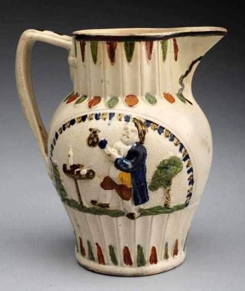 Appraisal: th Century Pearlware Pitcher Decorated with a man smoking a