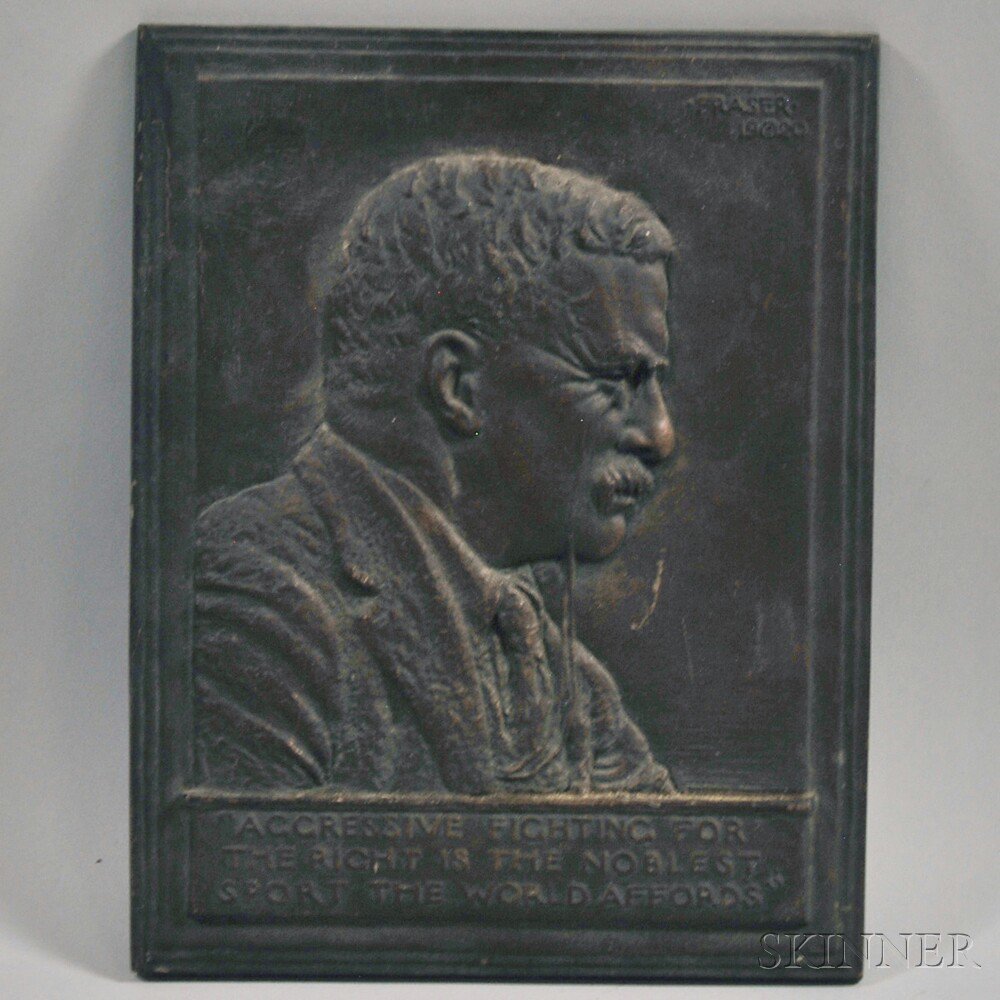 Appraisal: James Fraser - Bronze Profile Portrait Plaque of President Theodore