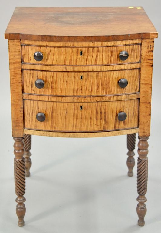 Appraisal: Sheraton three drawer stand with tiger maple fronts ht in