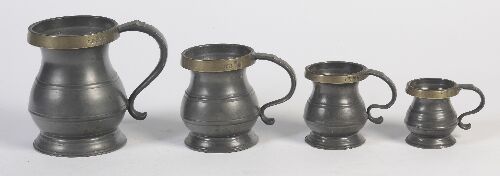 Appraisal: Three matched sets of four graduated pewter baluster measures one