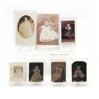 Appraisal: Seven Antique Photographic Images of Babies With Feeders American late