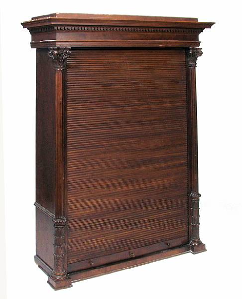 Appraisal: A Neoclassical style mahogany bookcase with shutter door height ft