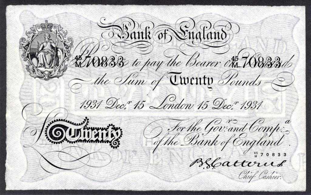 Appraisal: BANK OF ENGLAND B G CATTERNS WHITE TWENTY POUNDS DECEMBER