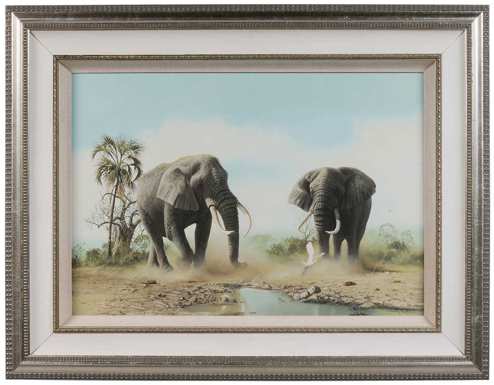 Appraisal: Craig Bone Florida Rhodesia born Elephants at a Watering Hole