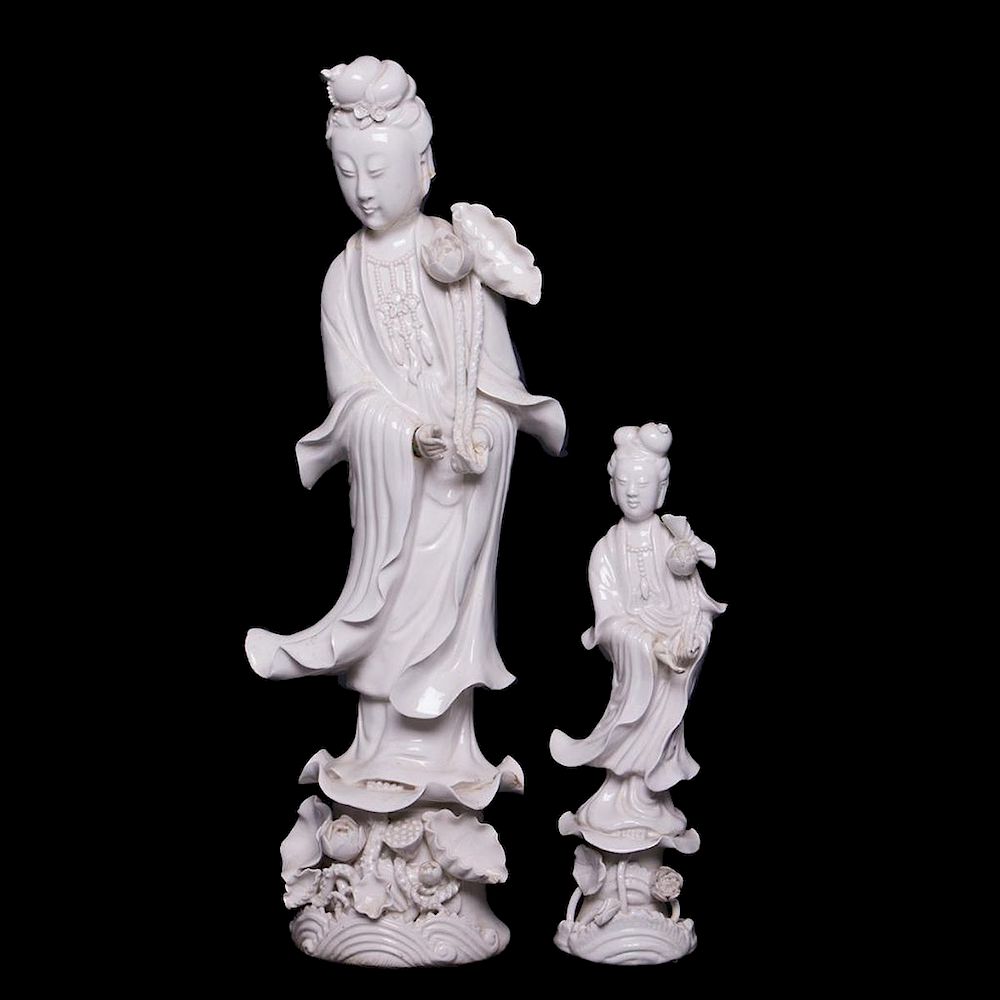 Appraisal: Two Chinese blanc de chine porcelain Kwan Yens figures Two