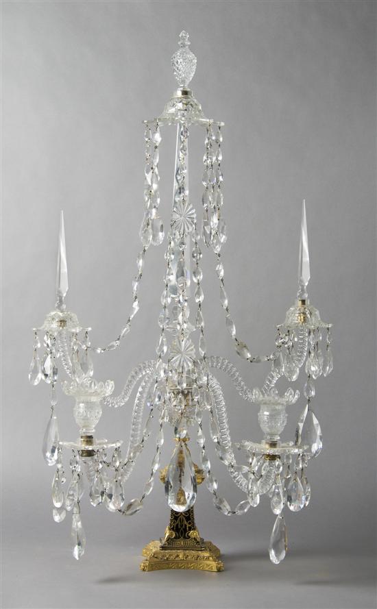 Appraisal: An English Two-Light Crystal and Cobalt Glass Candelabra attributed to