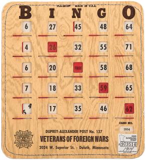 Appraisal: Counterfeit VFW Bingo Card for Cheating Duluth Minn ca s