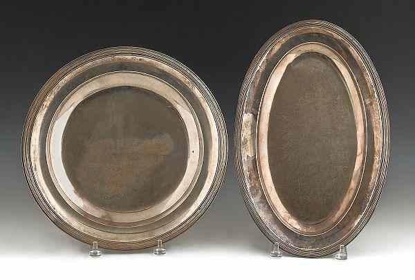 Appraisal: Silver deep dish and oval platter th c probably Irish