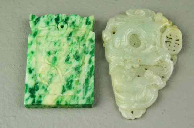 Appraisal: Chinese Carved Jade PendantsFinely carved one a spinach jade carved