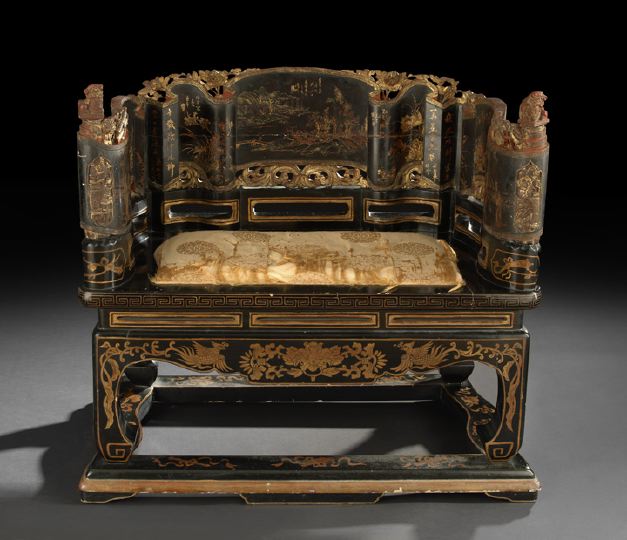 Appraisal: Chinese Carved and Lacquered Wooden Throne Chair first half th