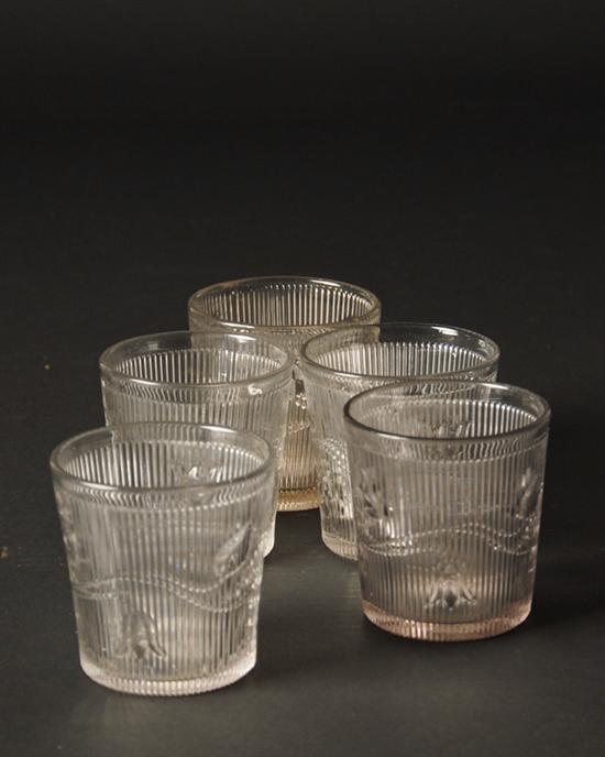 Appraisal: Five Blown Molded Sandwich Glass Bellflower Tumblers with slight roughness