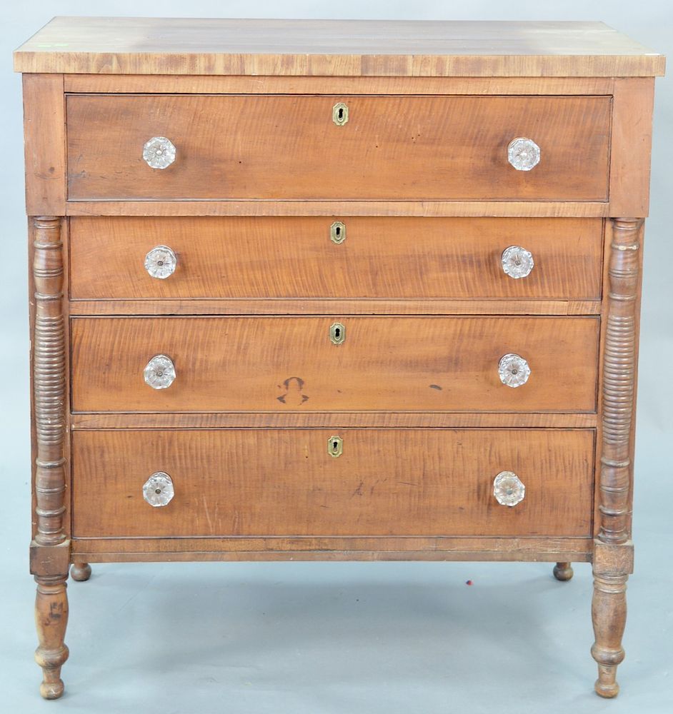 Appraisal: Sheraton four drawer chest with tiger maple drawer fronts circa