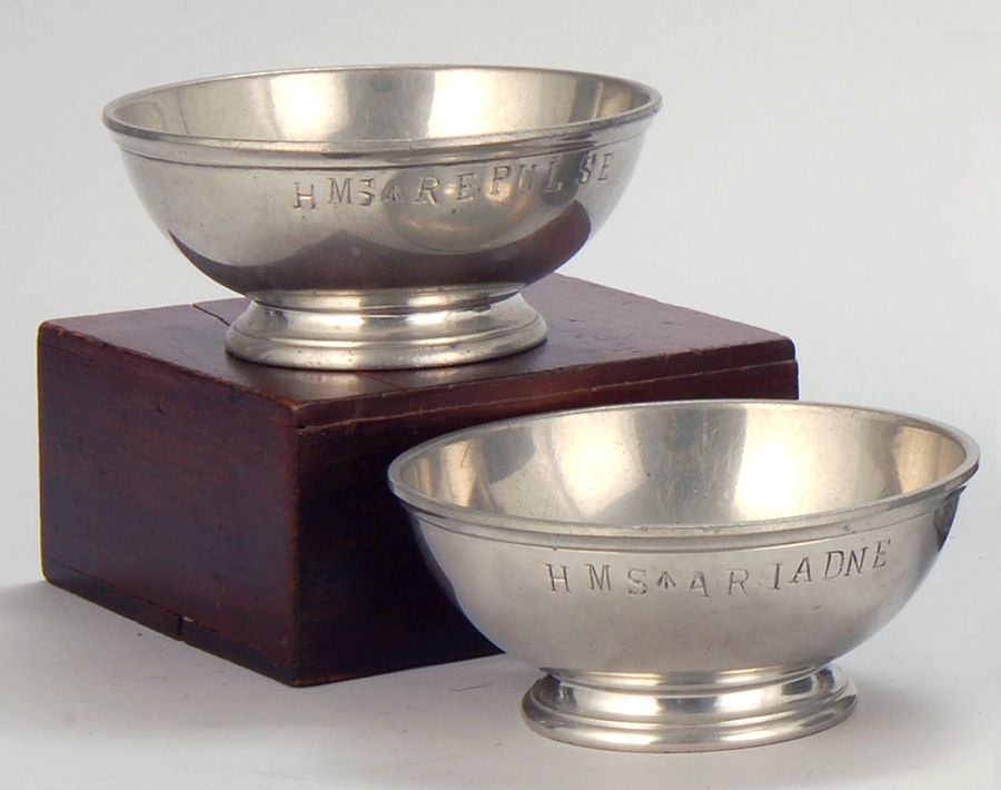 Appraisal: PAIR OF ENGLISH PEWTER MESS BOWLS th CenturyMarked HMS with