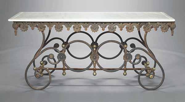 Appraisal: A French Cast Iron Wrought Iron and Brass-Mounted Pastry Table