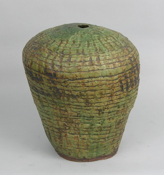 Appraisal: A Large Glazed Coiled Pot th Century A coil built