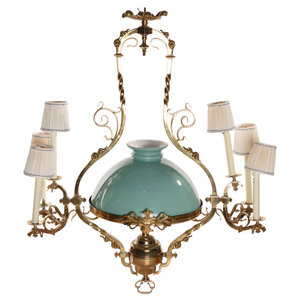 Appraisal: A Victorian Colored Glass Mounted Gilt Bronze Five-Light Ceiling Fixture