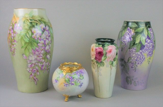 Appraisal: Grouping of Four Porcelain Vases Lot includes hand painted gilt