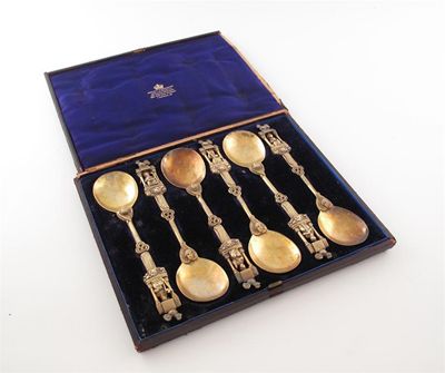 Appraisal: A set of six late th century continental silver-gilt spoons