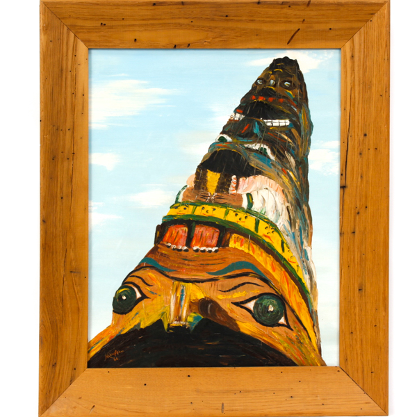 Appraisal: Pacific Northwest Native American totem pole oil painting Signed A