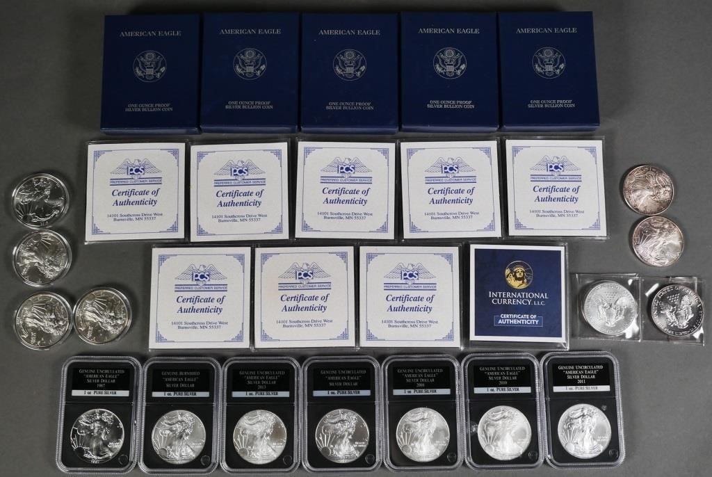 Appraisal: AMERICAN EAGLE SILVER DOLLARS COINSTwenty-nine US Silver Eagle bullion coins