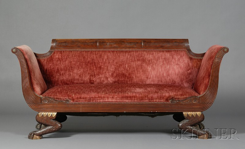 Appraisal: Classical Mahogany Carved and Mahogany Veneer Parcel-gilt Sofa probably New