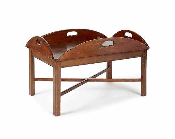 Appraisal: Mahogany butler's tray table by Brandt th c h w