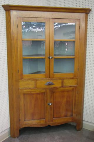 Appraisal: Antique Six Pane Glass Door Corner Cupboard mixed woods blind